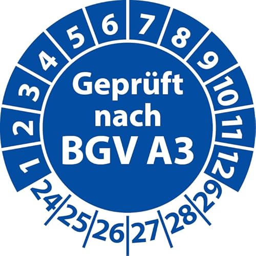 Prüfplakette Geprüft nach BGV A3, Vinylfolie, selbstklebend, Prüfaufkleber, Prüfetikett, Plakette (30 mm Ø, Blau, 100) von Fast-Label