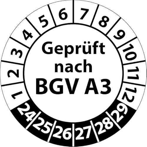 Prüfplakette Geprüft nach BGV A3, Vinylfolie, selbstklebend, Prüfaufkleber, Prüfetikett, Plakette (30 mm Ø, Weiß, 250) von Fast-Label
