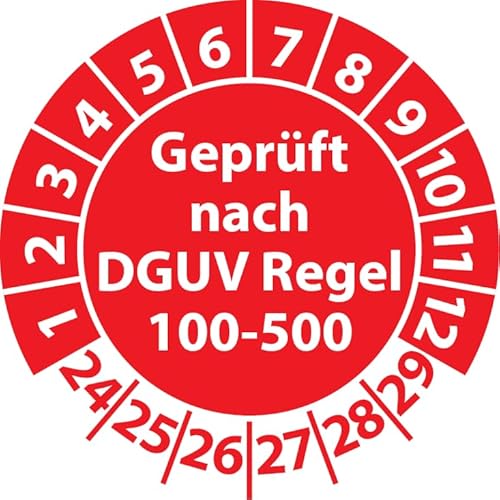 Prüfplakette Geprüft nach DGUV Regel 100-500, Vinylfolie, Prüfaufkleber, Prüfetikett, Plakette (20 mm Ø, Rot, 250) von Fast-Label