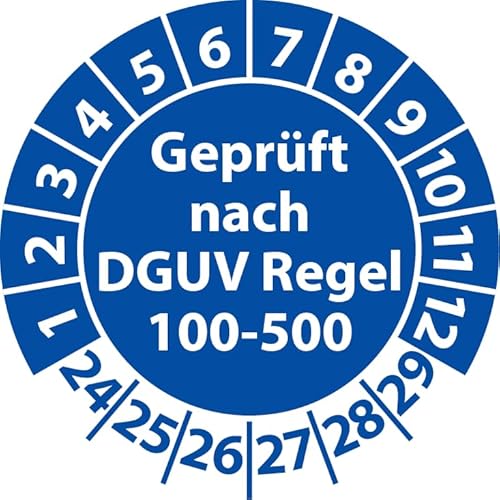 Prüfplakette Geprüft nach DGUV Regel 100-500, Vinylfolie, Prüfaufkleber, Prüfetikett, Plakette (25 mm Ø, Blau, 100) von Fast-Label