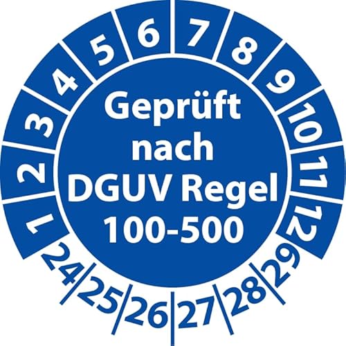 Prüfplakette Geprüft nach DGUV Regel 100-500, Vinylfolie, Prüfaufkleber, Prüfetikett, Plakette (25 mm Ø, Blau, 250) von Fast-Label