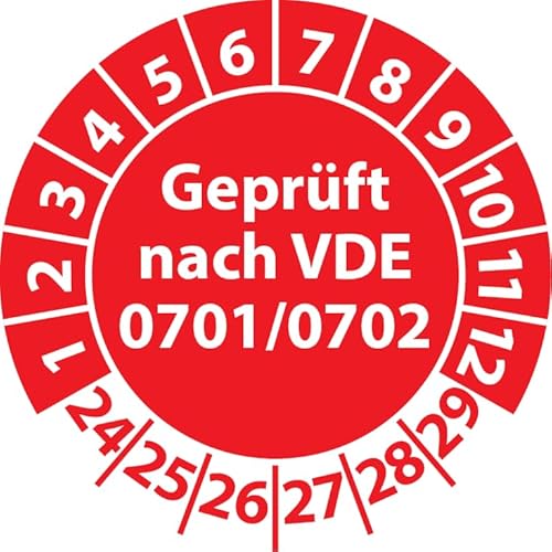 Prüfplakette Geprüft nach VDE 0701/0702, Vinylfolie, Prüfaufkleber, Prüfetikett, Plakette (20 mm Ø, Rot, 500) von Fast-Label