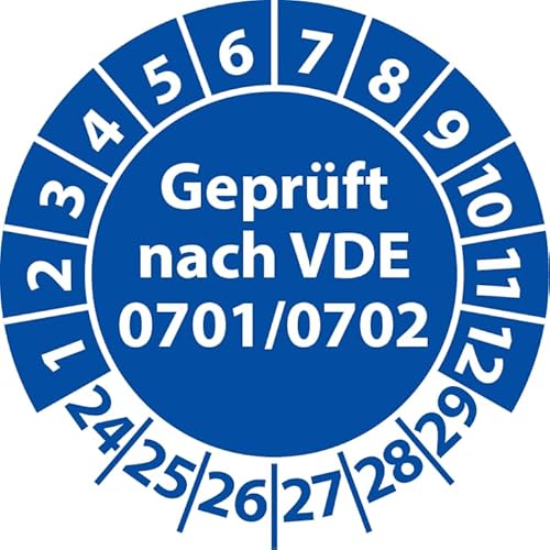 Prüfplakette Geprüft nach VDE 0701/0702, Vinylfolie, Prüfaufkleber, Prüfetikett, Plakette (20 mm Ø, Blau, 250) von Fast-Label
