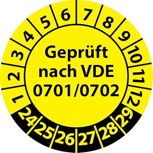 Prüfplakette Geprüft nach VDE 0701/0702, Vinylfolie, Prüfaufkleber, Prüfetikett, Plakette (20 mm Ø, Gelb, 250) von Fast-Label
