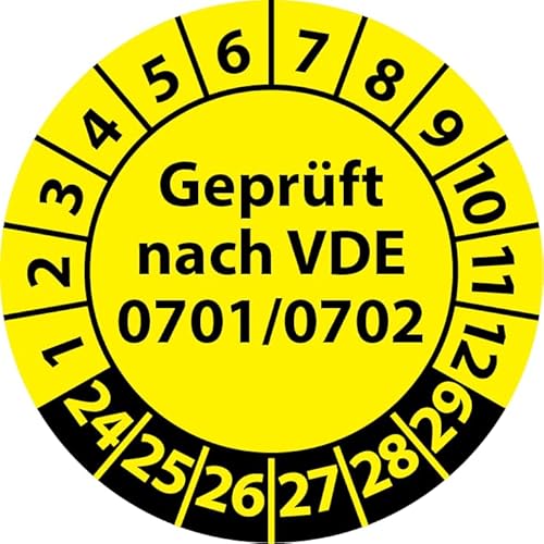 Prüfplakette Geprüft nach VDE 0701/0702, Vinylfolie, Prüfaufkleber, Prüfetikett, Plakette (20 mm Ø, Gelb, 500) von Fast-Label