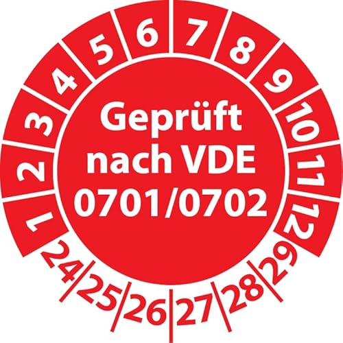 Prüfplakette Geprüft nach VDE 0701/0702, Vinylfolie, Prüfaufkleber, Prüfetikett, Plakette (20 mm Ø, Rot, 100) von Fast-Label