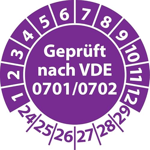 Prüfplakette Geprüft nach VDE 0701/0702, Vinylfolie, Prüfaufkleber, Prüfetikett, Plakette (20 mm Ø, Violett, 100) von Fast-Label