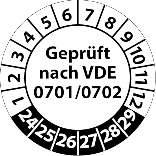 Prüfplakette Geprüft nach VDE 0701/0702, Vinylfolie, Prüfaufkleber, Prüfetikett, Plakette (20 mm Ø, Weiß, 500) von Fast-Label