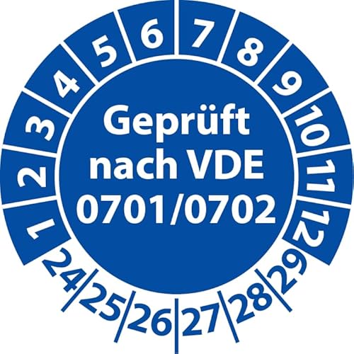 Prüfplakette Geprüft nach VDE 0701/0702, Vinylfolie, Prüfaufkleber, Prüfetikett, Plakette (30 mm Ø, Blau, 250) von Fast-Label