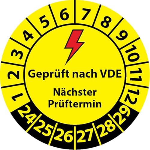Prüfplakette Geprüft nach VDE Nächster Prüftermin, Vinylfolie, Elektro Prüfaufkleber, Prüfetikett, Plakette VDE-Prüfung (20 mm Ø, 100) von Fast-Label