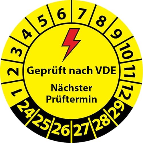 Prüfplakette Geprüft nach VDE Nächster Prüftermin, Vinylfolie, Elektro Prüfaufkleber, Prüfetikett, Plakette VDE-Prüfung (20 mm Ø, 250) von Fast-Label