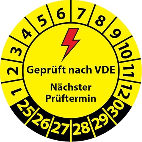 Prüfplakette Geprüft nach VDE Nächster Prüftermin, Vinylfolie, Elektro Prüfaufkleber, Prüfetikett, Plakette VDE-Prüfung (30 mm Ø, 100) von Fast-Label