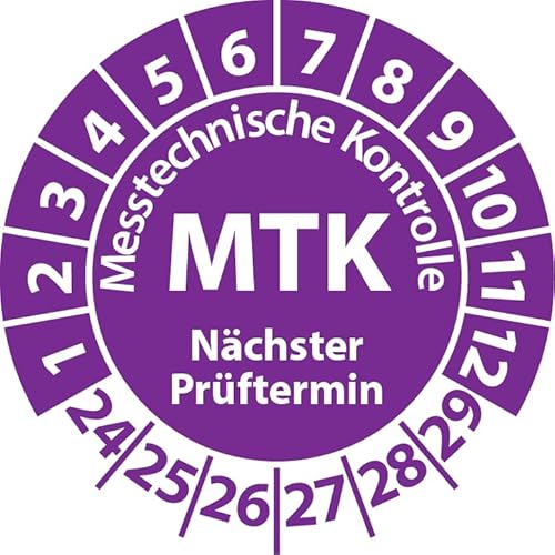 Prüfplakette MTK Medizintechnik Messtechnische Kontrolle, Vinylfolie, Prüfaufkleber, Prüfetikett, Plakette (20 mm Ø, Violett, 100) von Fast-Label
