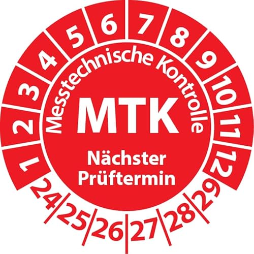 Prüfplakette MTK Medizintechnik Messtechnische Kontrolle, Vinylfolie, Prüfaufkleber, Prüfetikett, Plakette (20 mm Ø, Rot, 100) von Fast-Label