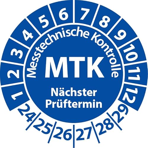 Prüfplakette MTK Medizintechnik Messtechnische Kontrolle, Vinylfolie, Prüfaufkleber, Prüfetikett, Plakette (25 mm Ø, Blau, 100) von Fast-Label