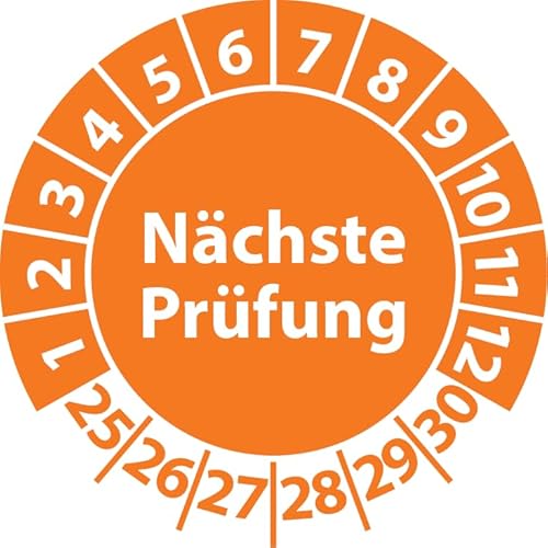 Prüfplakette Nächste Prüfung, 100 Stück, Vinylfolie, selbstklebend, Prüfaufkleber, Prüfetikett, Plakette (Orange, 20 mm Ø) von Fast-Label
