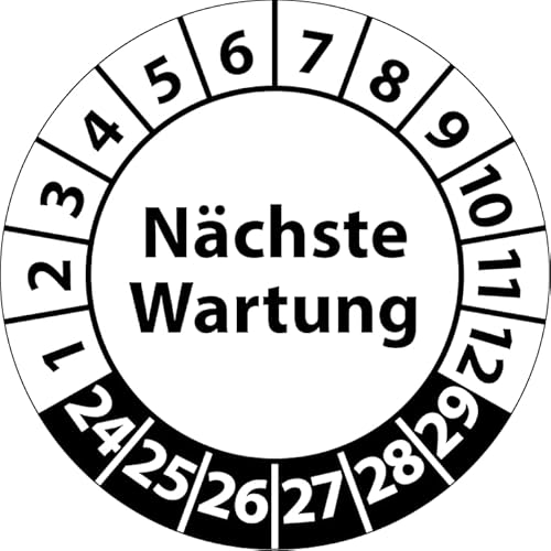 Prüfplakette Nächste Wartung, Vinylfolie, selbstklebend, Prüfaufkleber, Prüfetikett, Plakette (20 mm Ø, Weiß, 250) von Fast-Label