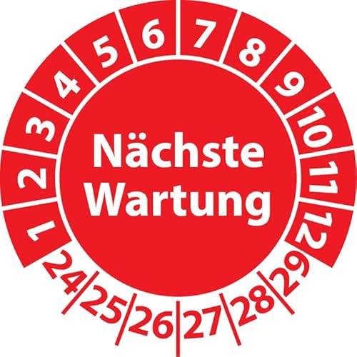 Prüfplakette Nächste Wartung, Vinylfolie, selbstklebend, Prüfaufkleber, Prüfetikett, Plakette (20 mm Ø, Rot, 100) von Fast-Label