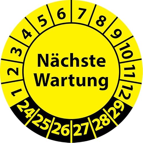 Prüfplakette Nächste Wartung, Vinylfolie, selbstklebend, Prüfaufkleber, Prüfetikett, Plakette (25 mm Ø, Gelb, 500) von Fast-Label