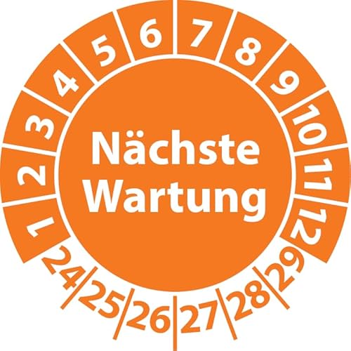 Prüfplakette Nächste Wartung, Vinylfolie, selbstklebend, Prüfaufkleber, Prüfetikett, Plakette (25 mm Ø, Orange, 250) von Fast-Label