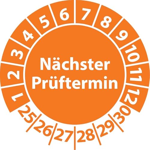 Prüfplakette Nächster Prüftermin, Vinylfolie, selbstklebend, Prüfaufkleber, Prüfetikett, Plakette (20 mm Ø, Orange, 500) von Fast-Label