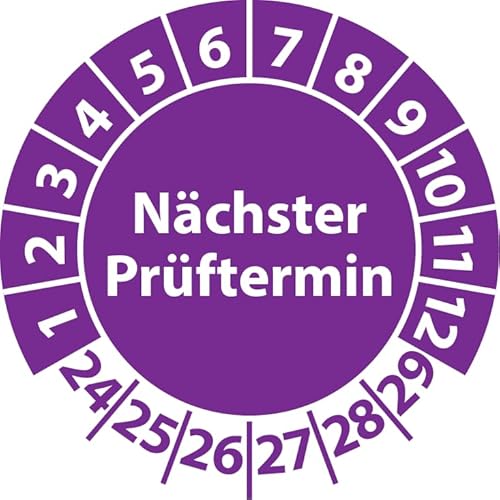 Prüfplakette Nächster Prüftermin, Vinylfolie, selbstklebend, Prüfaufkleber, Prüfetikett, Plakette (20 mm Ø, Violett, 500) von Fast-Label