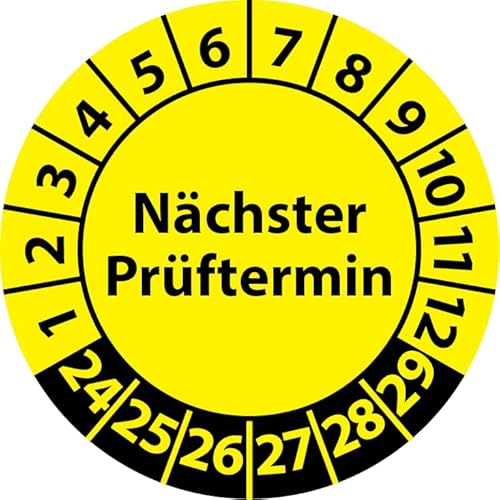 Prüfplakette Nächster Prüftermin, Vinylfolie, selbstklebend, Prüfaufkleber, Prüfetikett, Plakette (20 mm Ø, Gelb, 500) von Fast-Label