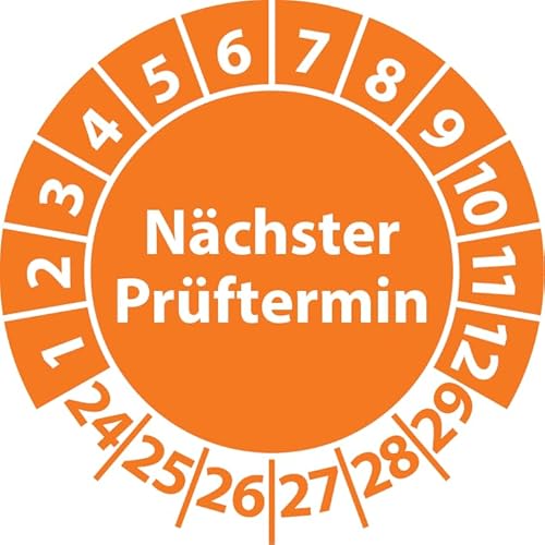 Prüfplakette Nächster Prüftermin, Vinylfolie, selbstklebend, Prüfaufkleber, Prüfetikett, Plakette (20 mm Ø, Orange, 250) von Fast-Label