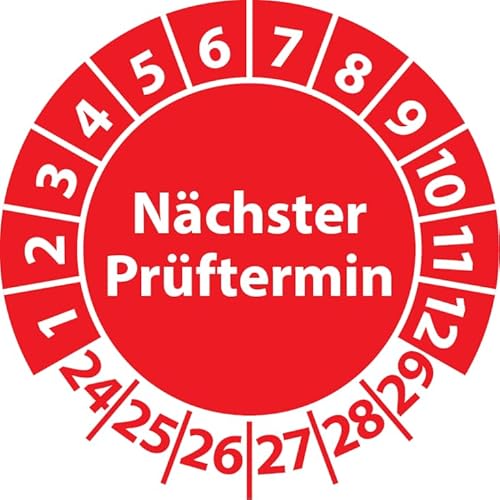 Prüfplakette Nächster Prüftermin, Vinylfolie, selbstklebend, Prüfaufkleber, Prüfetikett, Plakette (20 mm Ø, Rot, 100) von Fast-Label