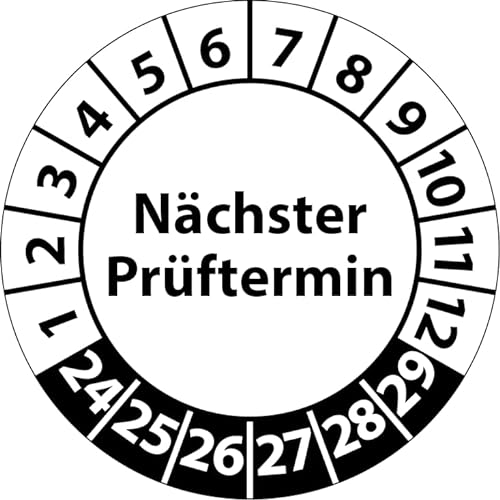 Prüfplakette Nächster Prüftermin, Vinylfolie, selbstklebend, Prüfaufkleber, Prüfetikett, Plakette (20 mm Ø, Weiß, 100) von Fast-Label