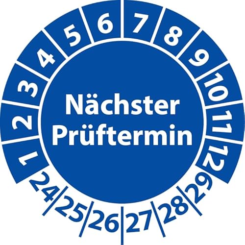 Prüfplakette Nächster Prüftermin, Vinylfolie, selbstklebend, Prüfaufkleber, Prüfetikett, Plakette (25 mm Ø, Blau, 100) von Fast-Label