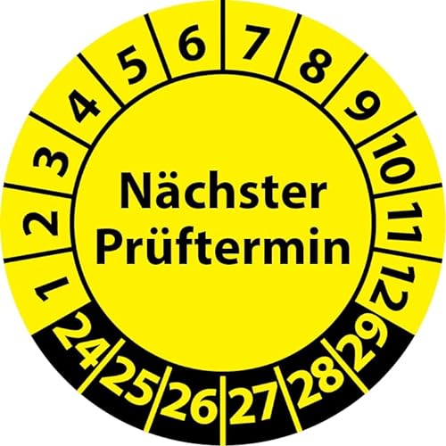 Prüfplakette Nächster Prüftermin, Vinylfolie, selbstklebend, Prüfaufkleber, Prüfetikett, Plakette (35 mm Ø, Gelb, 250) von Fast-Label
