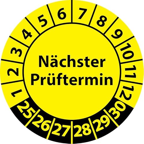 Prüfplakette Nächster Prüftermin, Vinylfolie, selbstklebend, Prüfaufkleber, Prüfetikett, Plakette (35 mm Ø, Gelb, 250) von Fast-Label