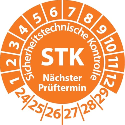 Prüfplakette STK Medizintechnik Sicherheitstechnische Kontrolle, Vinylfolie, Prüfaufkleber, Prüfetikett, Plakette (25 mm Ø, Orange, 500) von Fast-Label