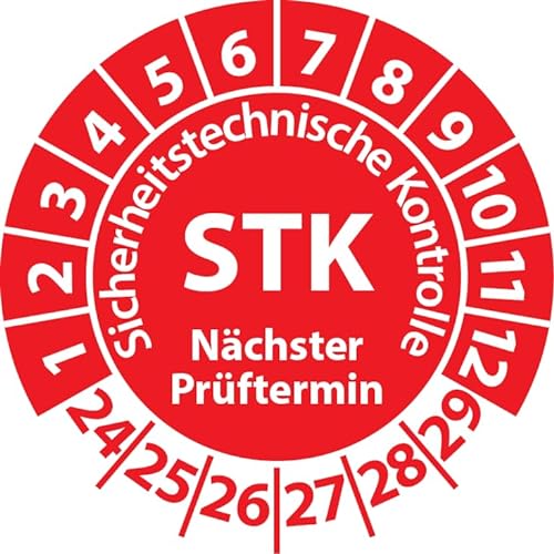 Prüfplakette STK Medizintechnik Sicherheitstechnische Kontrolle, Vinylfolie, Prüfaufkleber, Prüfetikett, Plakette (25 mm Ø, Rot, 100) von Fast-Label