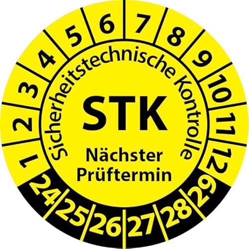 Prüfplakette STK Medizintechnik Sicherheitstechnische Kontrolle, Vinylfolie, Prüfaufkleber, Prüfetikett, Plakette (30 mm Ø, Gelb, 100) von Fast-Label