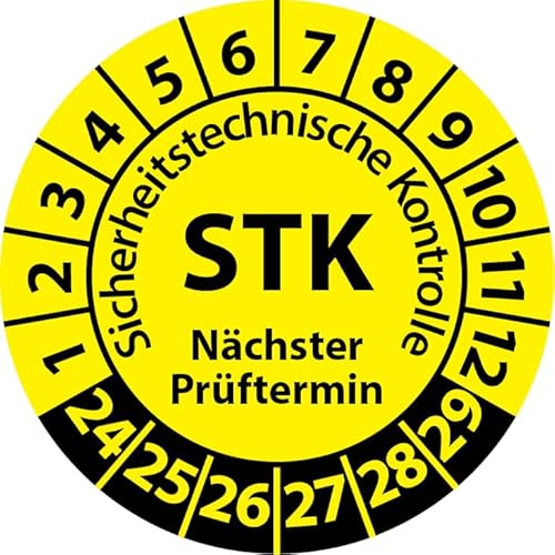 Prüfplakette STK Medizintechnik Sicherheitstechnische Kontrolle, Vinylfolie, Prüfaufkleber, Prüfetikett, Plakette (30 mm Ø, Gelb, 250) von Fast-Label