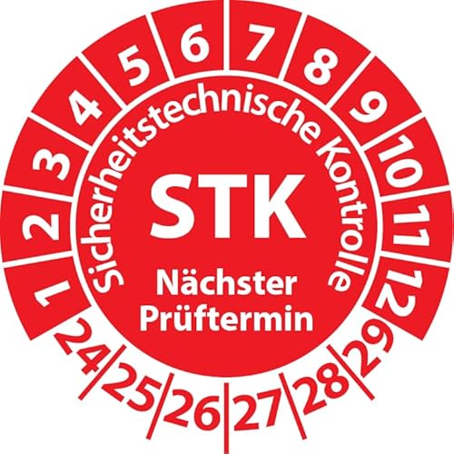 Prüfplakette STK Medizintechnik Sicherheitstechnische Kontrolle, Vinylfolie, Prüfaufkleber, Prüfetikett, Plakette (30 mm Ø, Rot, 100) von Fast-Label