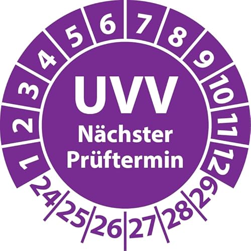 Prüfplakette UVV Nächster Prüftermin, Vinylfolie, Prüfaufkleber, Prüfetikett, Plakette UVV-Prüfung (25 mm Ø, Violett, 250) von Fast-Label