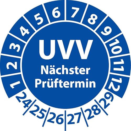 Prüfplakette UVV Nächster Prüftermin, Vinylfolie, Prüfaufkleber, Prüfetikett, Plakette UVV-Prüfung (35 mm Ø, Blau, 100) von Fast-Label