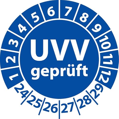 Prüfplakette UVV geprüft, Vinylfolie, Prüfaufkleber, Prüfetikett, Plakette Unfallverhütungsvorschrift (20 mm Ø, Blau, 250) von Fast-Label