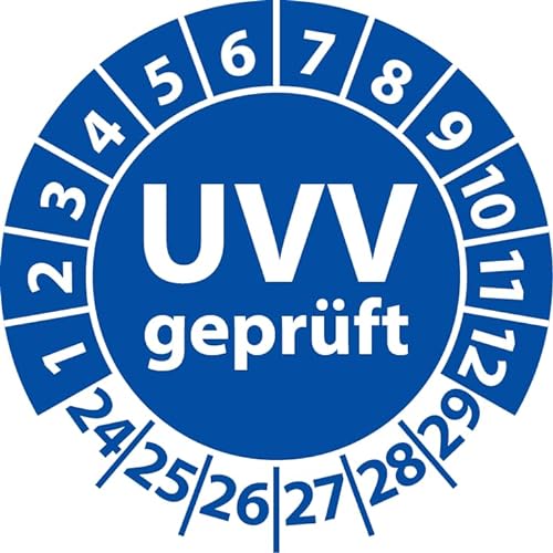 Prüfplakette UVV geprüft, Vinylfolie, Prüfaufkleber, Prüfetikett, Plakette Unfallverhütungsvorschrift (30 mm Ø, Blau, 250) von Fast-Label
