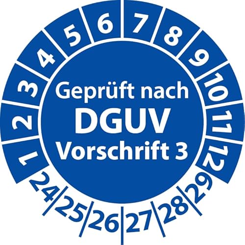 Prüfplaketten Geprüft nach DGUV Vorschrift 3, Vinylfolie, Prüfaufkleber, Prüfetiketten, Plaketten DGUV V3 (20 mm Ø, Blau, 100) von Fast-Label