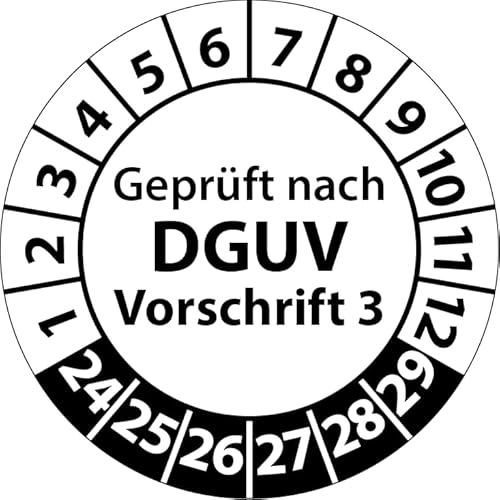 Prüfplaketten Geprüft nach DGUV Vorschrift 3, Vinylfolie, Prüfaufkleber, Prüfetiketten, Plaketten DGUV V3 (20 mm Ø, Weiß, 250) von Fast-Label