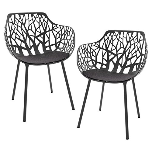 Fast Forest Gartensessel 2er-Set, schwarz pulverbeschichtet Inkl. 2 Auflagen anthrazit von Fast