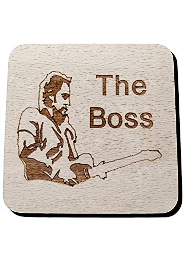 FastCraft Bruce Springsteen inspirierter Untersetzer, Geschenk, 1 Stück, Buchenholz, Quadratisch, Grauweiß, Braun, 10 x 10 cm von FastCraft