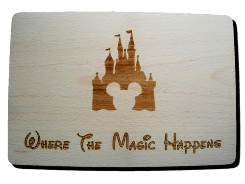 FastCraft Mouse Castle Micky Maus Schneidebrett, lasergraviertes Geschenk, Premium-Hartholz, 30 x 20 x 1,5 cm von FastCraft
