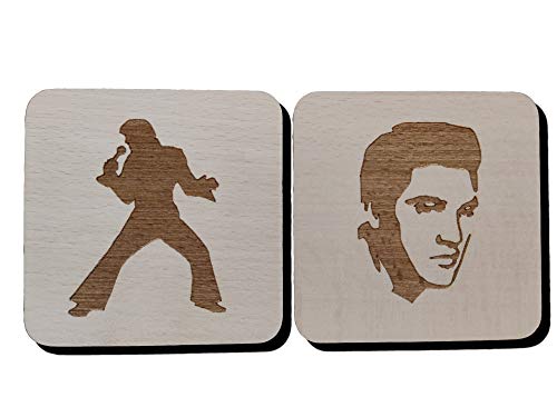 Untersetzer mit Elvis Pressley-Motiv, graviertes Geschenk (beide Buche) von FastCraft