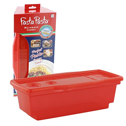 Fasta pasta Mikrowellen-Nudelkocher - Das Original (rot) - Kocht schnell bis zu 4 Portionen - Kein Durcheinander, Ankleben oder Warten auf das Kochen - Jedes Mal perfekte Al Dente Pasta von Fasta pasta