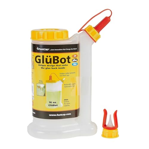 Original GluBot Leimflasche von FastCap – Perfekt für sauberes & präzises Auftragen von Holzleim - Leimspender (ca. 500 ml) inkl. feinen & breiten Düse sowie einer Führungsklammer von Fastcap